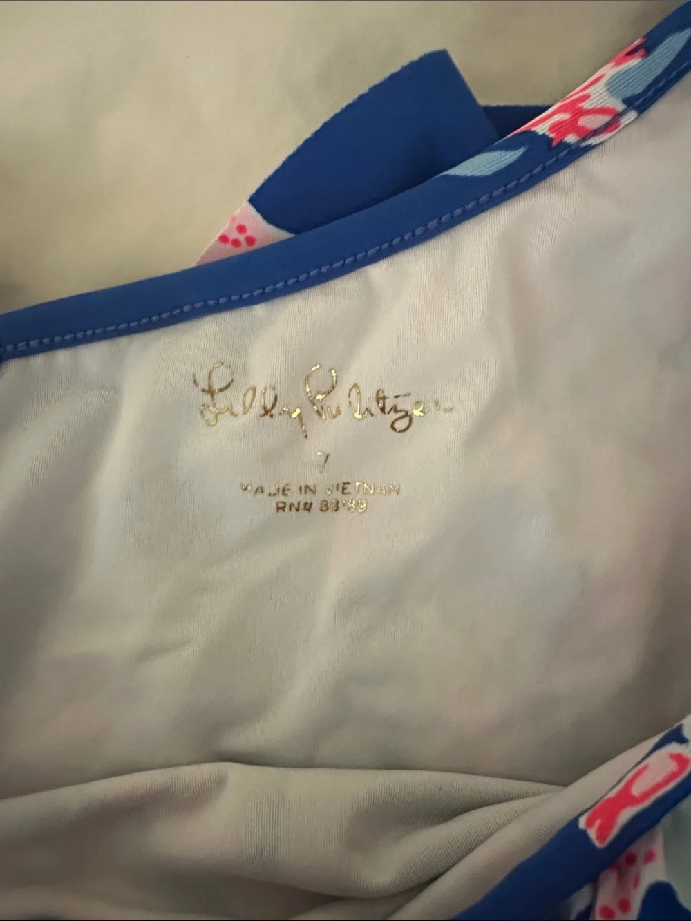 Lilly Pulitzer Girls One-Shoulder Royal Blue with Pink Coral Print Swimsuit